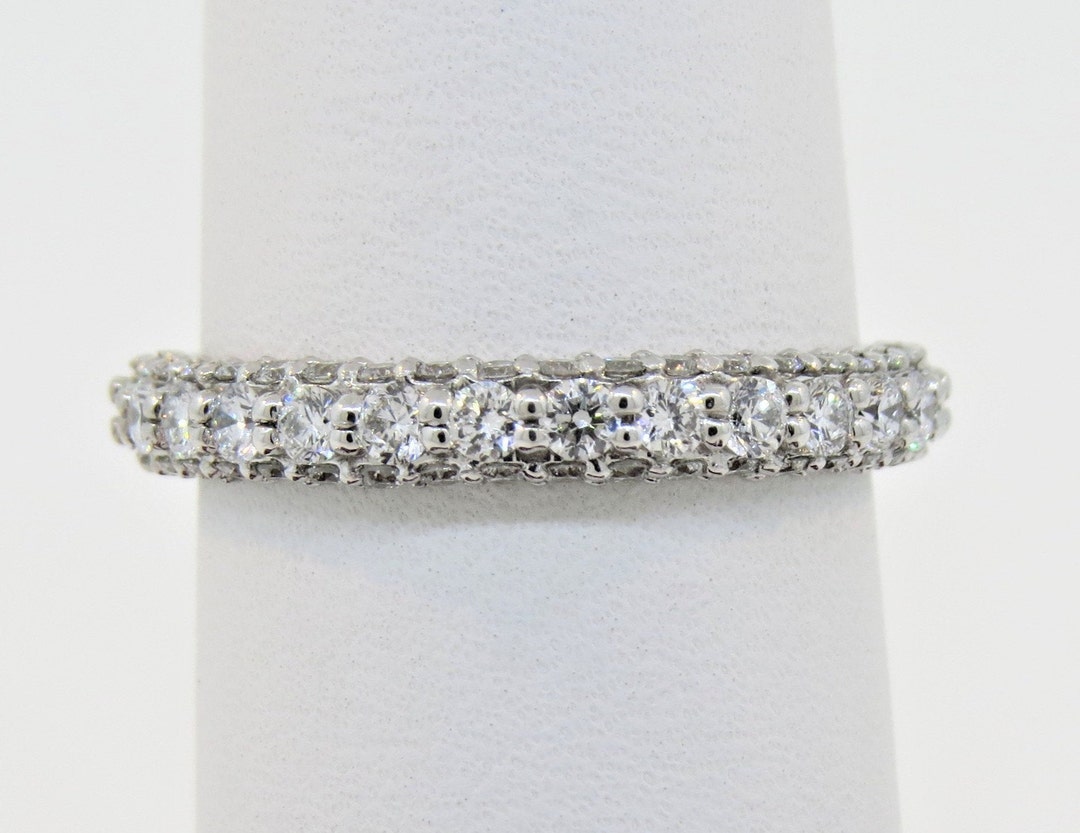 14K White Gold Diamond Micro Pave Three Row Wedding Band, Anniversary ...