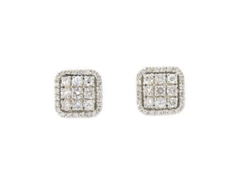 14K White Gold Diamond Square Stud Earrings, 0.95ct, Handmade in USA