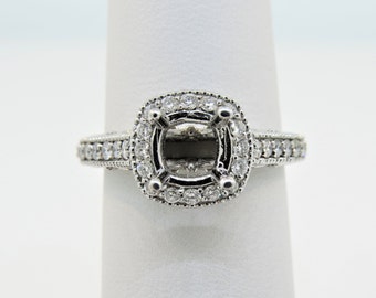 14K Weißgold Diamant Halo Verlobungsring, 0.59ct Pave Setting