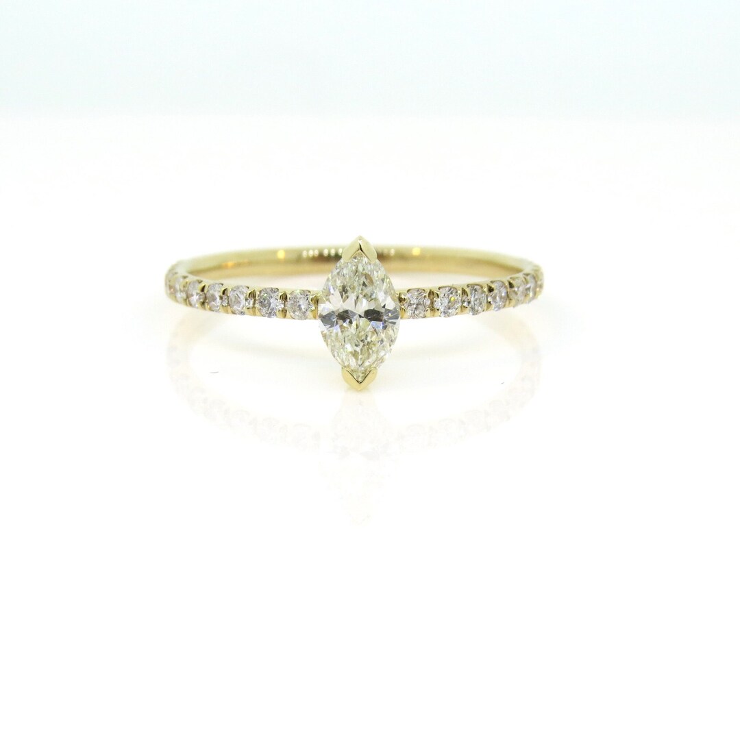 14K Yellow Gold Antique Style Marquise Diamond Dainty Engagement Ring ...
