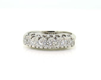 14K White Gold Diamond Pave Band - Vintage Style Wedding Ring, Anniversary Band