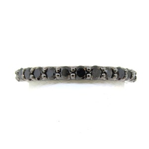 14K White Gold Black Rhodium Plated 1.40ct Black Diamond Eternity Wedding Band Stackable Ring Fancy Diamond Eternity Band Anniversary Ring