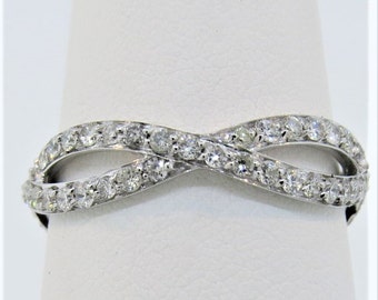 14K White Gold 0.84ct Diamond Infinity Ring / Diamond Eternity Ring / Criss Cross Ring / Wedding Ring / Anniversary Ring / Stackable Ring