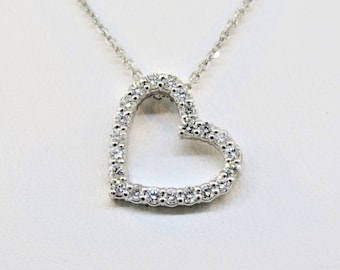 14K White Gold 0.32ct Diamond Heart Shaped Pendant Diamond Heart Necklace Gold Heart Pendant Heart Necklace Diamond Pendant 16” Chain