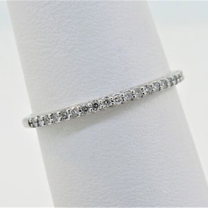 14K White Gold 0.14ct Diamond Dainty Wedding Band Stackable Ring Anniversary Band Promise Ring Bridal Ring Gift for Her Half Eternity Band