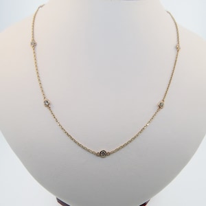14K Rose Gold 0.84ct Diamond By The Yard Necklace 18&quot; Chain, Diamond Chain, Diamond Necklace, Diamond Bezel  Necklace, Layering Necklace