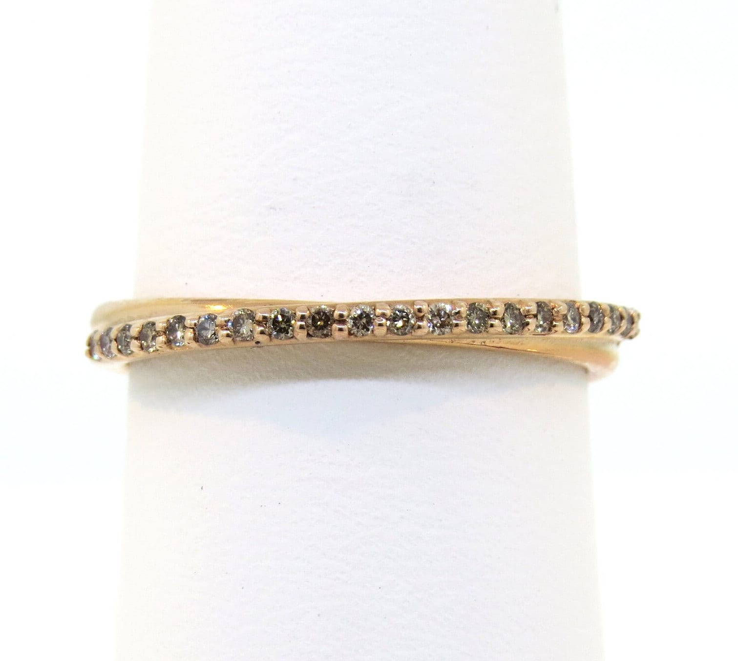 14K Rose Gold Champagner Diamant zierlicher Ehering / Jubiläumsband / Stapelbarer Ring / Brautring / Versprechensring / Diamant-Drehring /