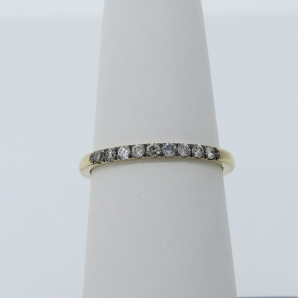 14K Yellow Gold Black Rhodium Plated 0.21ct Champagne Diamond Micro Pave Anniversary Wedding Band Stackable Ring Diamond Ring