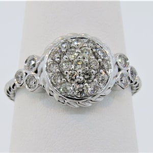 14K White Gold 0.69ct Diamond Vintage Antique Style Ring Engagement Ring Wedding Band Stackable Ring Diamond Ring Cluster Ring Pave Ring