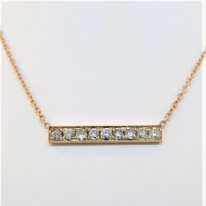 14K Rose Gold 0.81ct Champagne Diamond Micro Pave Bar Pendant / Diamond Milgrain Pendant / Bar Necklace Diamond / Bar Necklace 18&quot; Chain