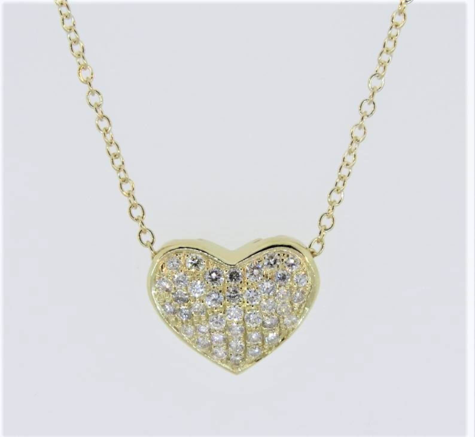 14K Yellow Gold 0.73ct Diamond Heart Pendant Diamond Necklace Etsy