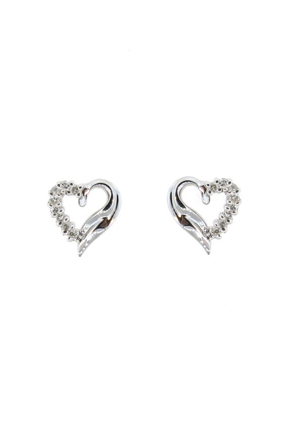 14k White Gold 0 23ct Diamond Heart Stud Earrings Heart Etsy