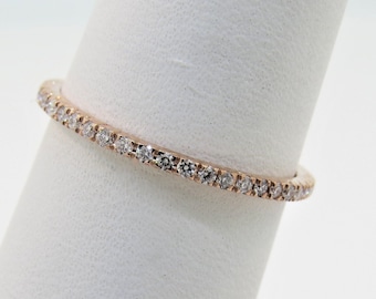 14K Rose Gold Diamond Eternity Ring, Micro Pave Anniversary Band