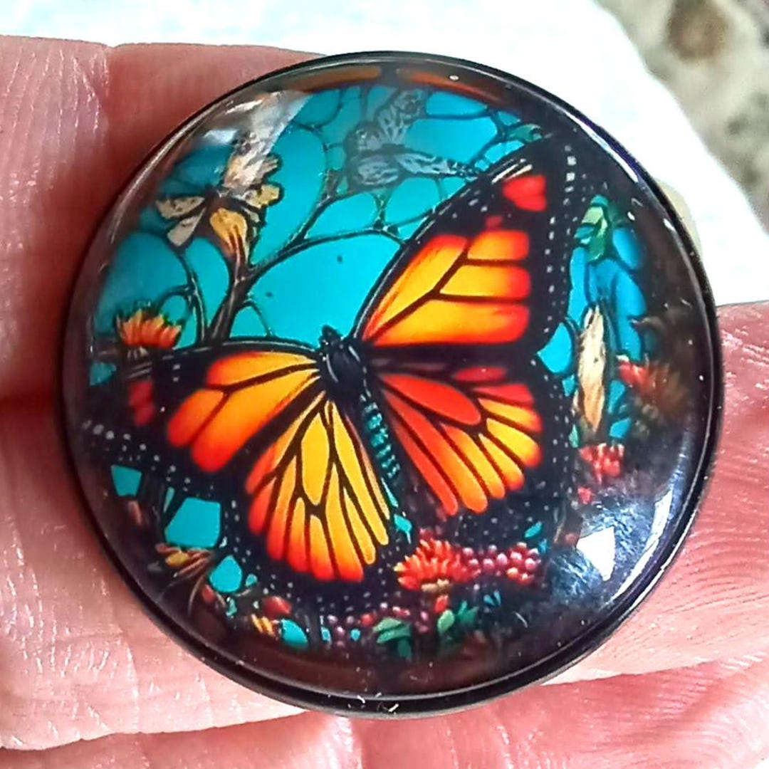 Modern Glass Dome Bubble Button 1 Inch Monarch Butterfly Image Under ...