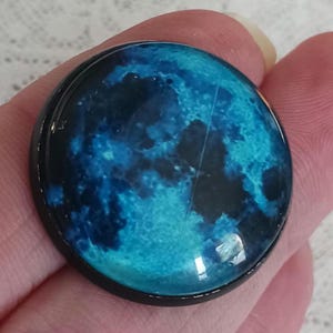 Modern glass dome button 1 inch full moon blue moon image under glass collectable glow in the dark studio button by Emily's Buttons