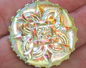 Beautiful hand made 1 inch Czech art glass button pendant for your creations uranium glass Vaseline glass art deco design