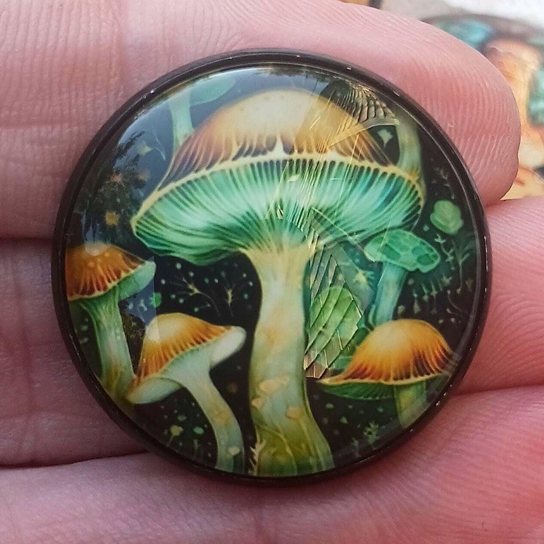 Modern Glass Domed Bubble Button 1 Inch Happy Cosmic Mushrooms Image ...