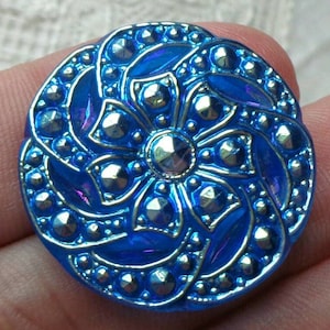 27mm new Czech glass button amazing faux jewel swirl design hand pressed glass carnival glass luster