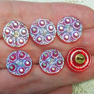 6 dimi dimunitive carnival luster on ruby red glass Czech glass buttons 14mm perfect for button earrings faux jewel design
