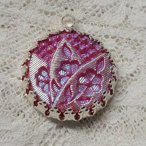 20mm hand made Czech glass button pendant for your creations carnival lustered ruby glass floral fan design button charm