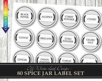 60 Spice Jar Labels Whimsical Leaf Theme Printable Etsy