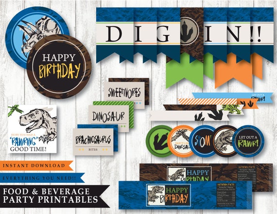 Dinosaur Blue Camo Dino Theme Printable Birthday Etsy