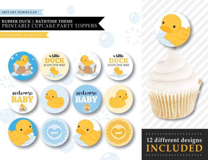 Duck Yellow Ducky Theme Printable Cupcake Party Toppers Baby Shower Snack Labels Party Decorations Favor Tags INSTANT