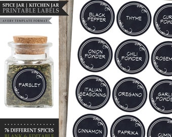 80 Spice Jar Labels *Whimsical Leaf* Theme / Printable DIY Labels / Avery® Template / Pantry Cupboard / Custom Editable / INSTANT DOWNLOAD