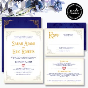 Fantasy *Hylian Blue* Printable Wedding Invitation Suite | Digital Evite | RSVP Card | Geek Wedding | Princess Party | Video Game | CUSTOM