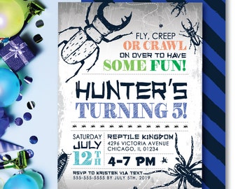 Insect 'Creepy Crawlers' Theme *Printable Birthday Invitation* Bug Bash Blue / Beetle Invite / Boys Party / Creep or Crawl / Zoo Exhibit