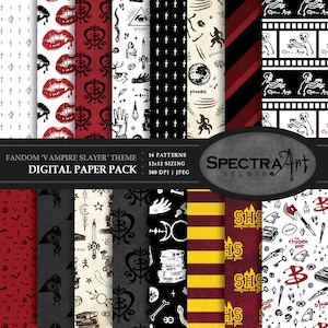 Horror *Vamp Slayer* Theme Digital Paper Pack | Printable Scrapbook Paper | JPG 12X12 Pattern | Vampire Clip Art | Chosen One | Witchcraft