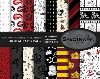Horror *Vamp Slayer* Theme Digital Paper Pack | Printable Scrapbook Paper | JPG 12X12 Pattern | Vampire Clip Art | Chosen One | Witchcraft