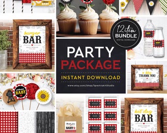 Baby-Q BBQ Party Package | Printable Backyard Baby-Que Party Decorations | Food & Drink Signs | Red Gingham Picnic Theme: INSTANT DOWNLOAD