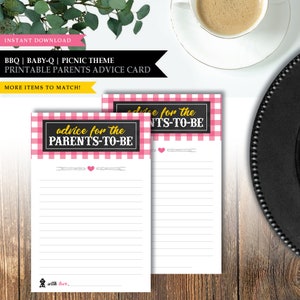 Baby-Q 'Backyard BBQ Pink' Tema Tarjetas imprimibles de consejos para padres* Consejos para mamá papá / Buenos deseos / Juego de baby shower / DESCARGA INSTANTÁNEA