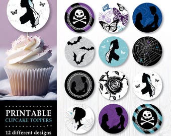 Corpse Skeleton Bride Printable Cupcake Toppers | Black & White Gothic Party Decorations | Horror Dessert Snack Labels | INSTANT DOWNLOAD