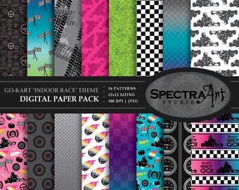 Go-Kart *Indoor Race Car Pink* Theme Digital Paper Pack | Printable Scrapbook Paper | JPG 12X12 Pattern | Boys Clip Art | INSTANT DOWNLOAD