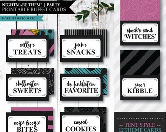 Nightmare *Skellington Love* Theme / Printable Folded Food Tent Cards / Snack Labels / Buffet Dessert Cards / Party Decor / INSTANT DOWNLOAD