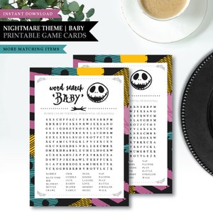 Nightmare Skellington Love Theme / Printable Baby Shower Game Card / Baby Word Search / Word Puzzles / Party Crossword / INSTANT DOWNLOAD image 1