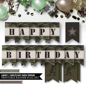 Army &#39;Military Men&#39; Green Theme *Printable Happy Birthday Banner Flags* Party Sign / Kids / Camouflage / Party Decoration / INSTANT DOWNLOAD