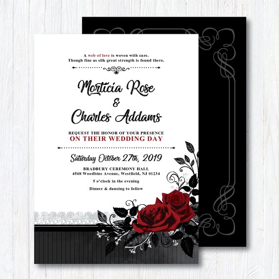 Gothic 'black Widow Rose' Theme *printable Wedding Invitation* Red