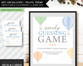 Hot Air Balloon 'Up & Away' Theme *Printable Candy Guessing Game* Guess How Many / Candy Station / Blue / World Travel / INSTANT DOWNLOAD