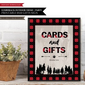 Bûcheron 'Red Plaid' Thème * Cadeaux imprimables - Signe de cartes * Signe de cadeau / Signe de carte / Bons voeux / Camping / Thème extérieur / TÉLÉCHARGEMENT INSTANTANÉ