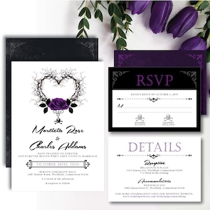 Skull &#39;Thorn Heart&#39; Theme *Printable Wedding Invitation* Rose Invitation / Gothic Wedding / Purple Rose / Halloween Wedding / Save The Date