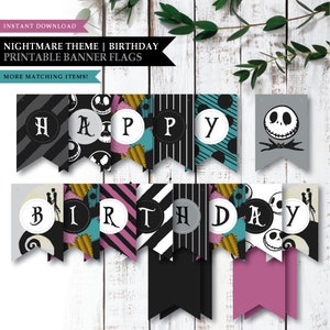 Nightmare *Skellington Love* Printable Banner | Happy Birthday Banner | Welcome Sign | Halloween Party Decorations | Pink | INSTANT DOWNLOAD