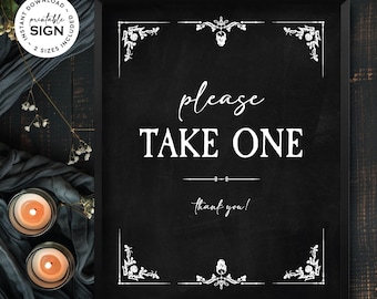 Gothic Wedding Take A Favor Sign | Printable 8X10 Halloween Party Goodie Bag Sign | Blackboard Rose Theme: INSTANT DOWNLOAD