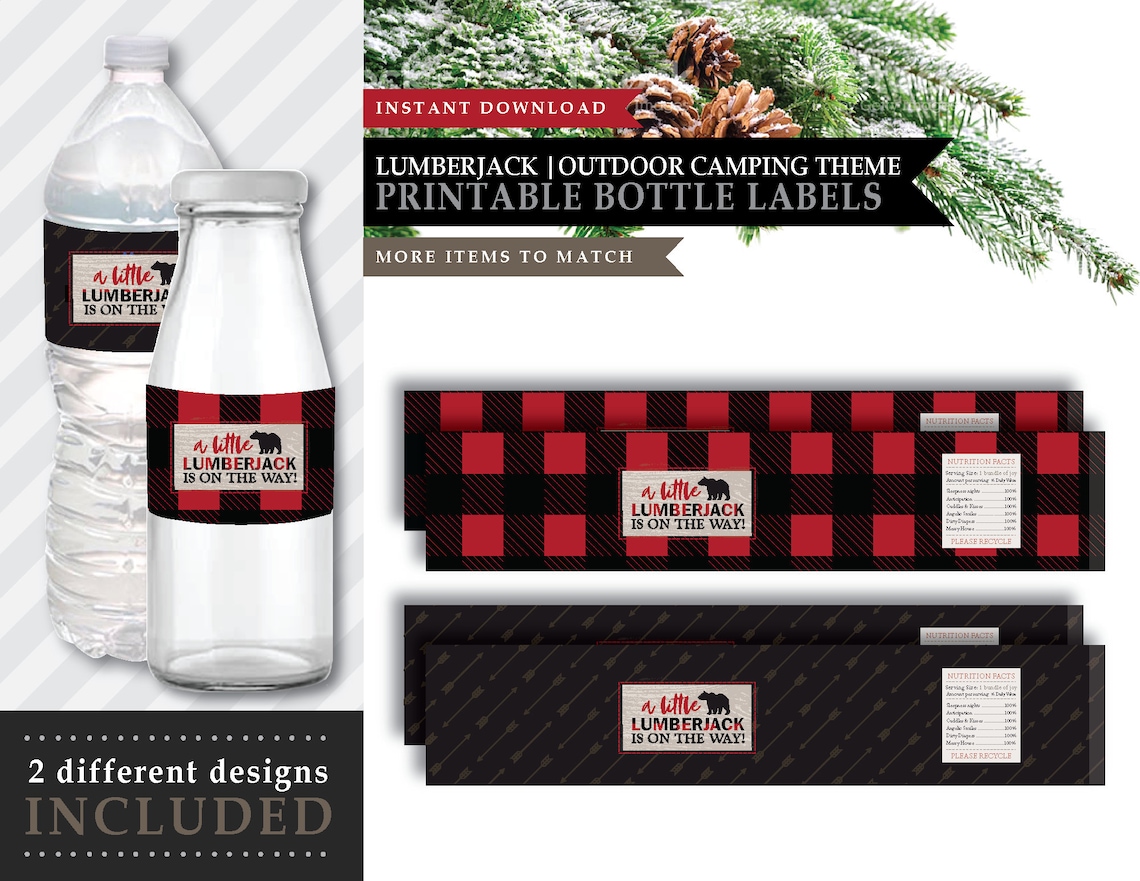 Lumberjack 'red Plaid' Theme printable Bottle Labels - Etsy