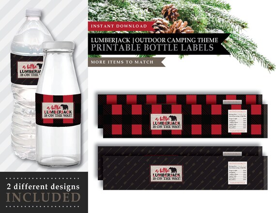 Lumberjack 'red Plaid' Theme printable Bottle Labels | Etsy