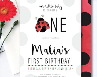Ladybug *Little Lady* Theme / Printable Birthday Invitation / Girls Party / First Birthday / Lovebug Is One / Baby Shower / Digital Template
