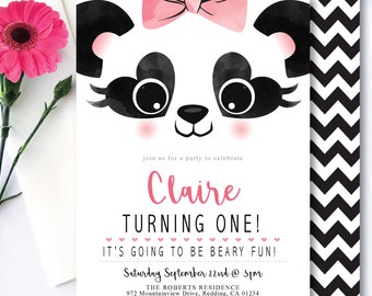 Panda 'Beary Fun' Theme *Printable Birthday Invitation* Panda Bear Party / Girls / Animal / First Birthday / Baby Shower / Pandastic / Pink