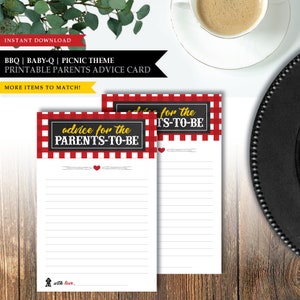 Baby-Q 'Backyard BBQ Red' thema afdrukbaar advies aan ouders kaarten* advies aan moeder vader/goed wensen/baby shower spel/INSTANT DOWNLOAD